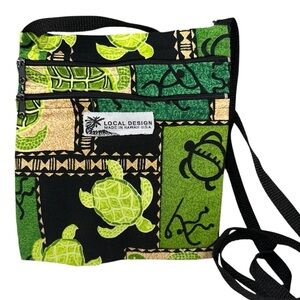 Local Design Hawaii Purse Womens Green Animal Print 3 Zippered Crossbody Bag
